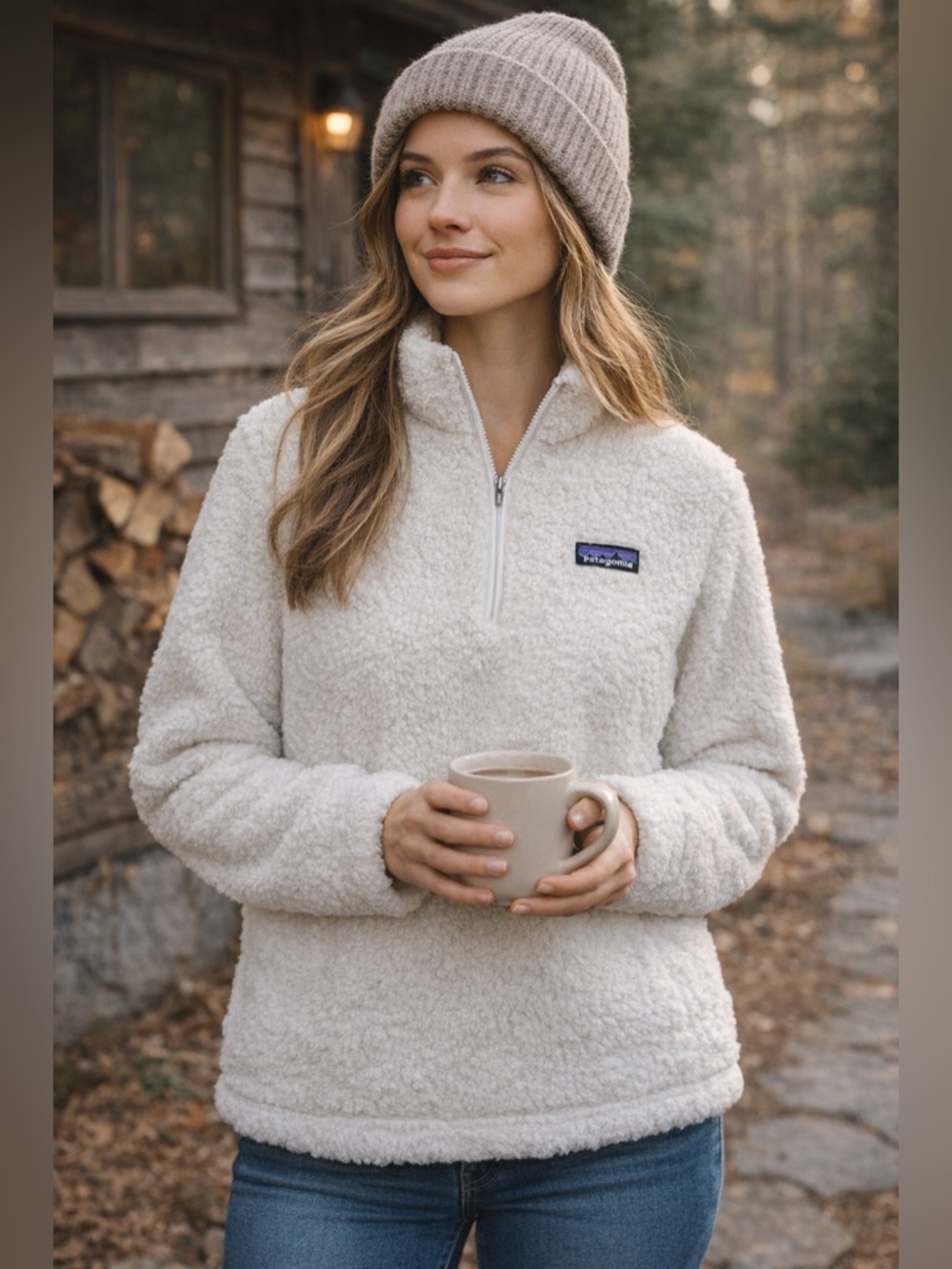Patagonia Fleece Pullover 1/4 Zip White XL Regular Fit Jacket